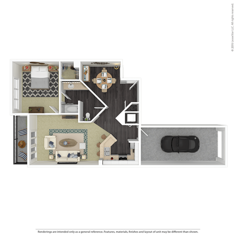 Floor plan for 1 bed, 1 bath, 783 sqft